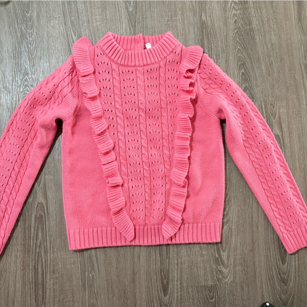 Janie and Jack Pink Cable Knit Ruffle Front Sweater Size 12​
